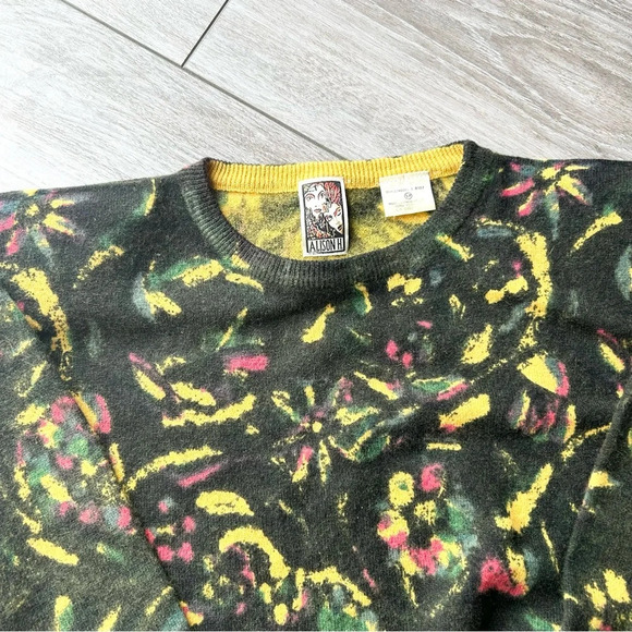 Vintage Alison H. 80s  Art Print Wool Angora Blend Sweater Made in Hong Kong - Picture 9 of 14